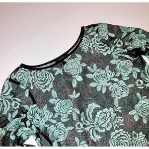 Karen Kane Womens L Sheer Floral Embroidered Top Black Whimsigoth Feminine Fairy